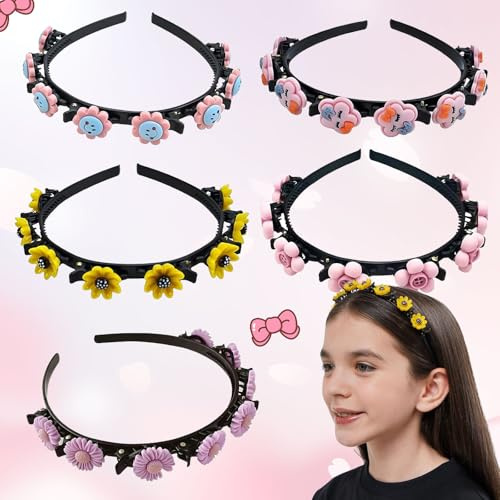 5 Stück Mädchenstirnband mit Fünf Blumen, Haarreif mit Klammern, Haarreif Kinder, Stirnband Mit Clip - Geeignet für Kinder von 3-12 Jahren, Abschlussfeier, Party Unerlässlich