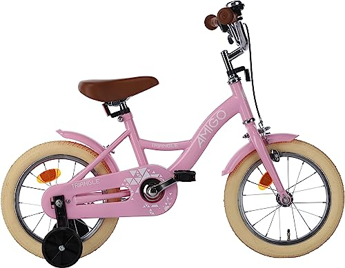 AMIGO Triangle Kinderfahrrad - 14 Zoll 23 cm - Rücktrittbremse - Pink
