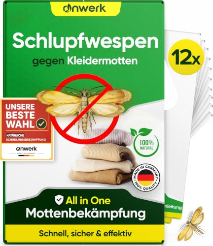 anwerk® Schlupfwespen gegen Kleidermotten - 12 Karten (2 Karten à 6 Lieferungen) - Effektiv Kleider Motten bekämpfen - Alternative zur Mottenfalle, Mottenspray, Pheromonfalle