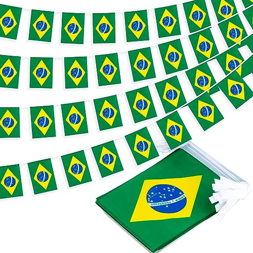 Guirlande de fanions du Brésil - Petit drapeau brésilien - Décoration de campagne nationale pour l'école, les fêtes, les événements sportifs, les festivals patriotiques, 10 m et 30 drapeaux