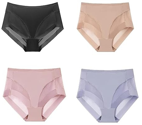 LVTFCO 4 PCS Bragas Moldeadoras sin Costuras de Seda de Hielo de Cintura Alta, Seda de Hielo Ultra Delgada Cintura Alta Bragas (M,Color)