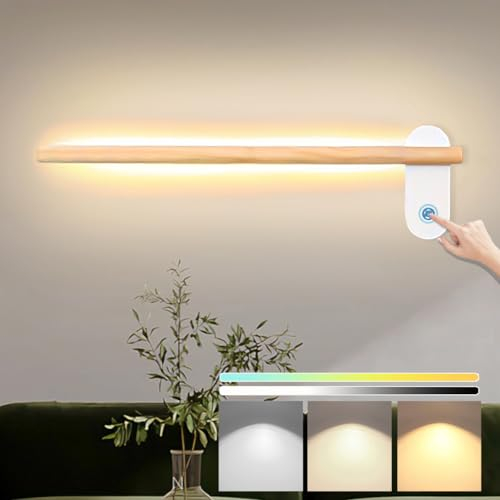 KZT LED Wandleuchte Innen Dimmbar Holz Lang Wandlampe mit Schalter Touch Control Schlafzimmer Nachttischlampe 40CM Moderne Wandbeleuchtung für Wohnzimmer Kinderzimmer Flur Treppe Bad Spiegelleuchte