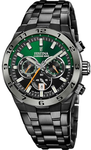 Festina Reloj Hombre Analógico de Acero Inoxidable 316l Negro - Movimiento de Cuarzo - Cronógrafo - Calendario - Cristal Mineral de Alta Resistencia - Resistente al Agua 10 ATM F20673/2 Chrono Bike