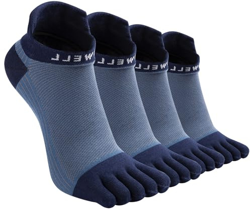 VWELL Cotton Toe Socks Five Finger Socks No Show Crew Athletic Running Socks 4 Pairs,Size 7-11