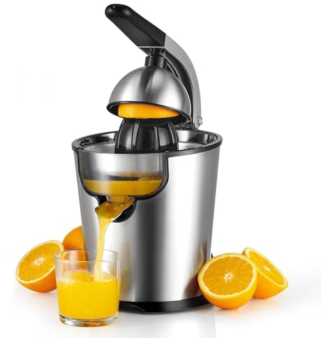 Exprimidor de cítricos eléctrico con conos de exprimido de dos tamaños, exprimidor de naranja de acero inoxidable de 300 W, mango de agarre suave, for naranjas, pomelos, limones y otras frutas cítrica