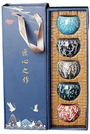 CAPIJIONG 135ml/4.5oz Kiln Transformed Ceramic Five Element Tea Cup Creative Egg Shaped Ceramic Tea Cup-Glazed Dragon Egg Box Set