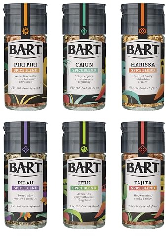 BART Spice Blend Collection - Ras el Hanout, Piri Piri, Pilau, Jerk, Harissa & Cajun Spice Blend - Ideal for World Cuisine (6 Jar Bulk Buy Set)