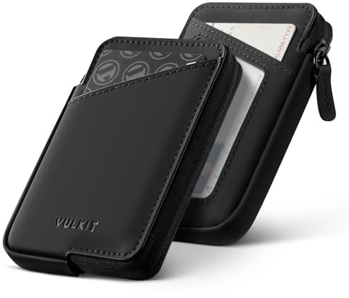 VULKIT Kreditkortshållare RFID-blockerande Läder Zip Korthållare Plånbok Smal Minimalistisk Kortplånbok, Rymmer Upp Till 10 Kort och Vikta Sedlar