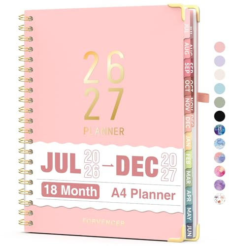 Jul 2026 - Dec 2027 Planner, Forvencer 18 Month Academic Planner 2026-2027, 8.5 x 11, Calendar Planner Weekly and Monthly, Daily Agenda Book, College School Supplies for Student Teacher, A4, Pink