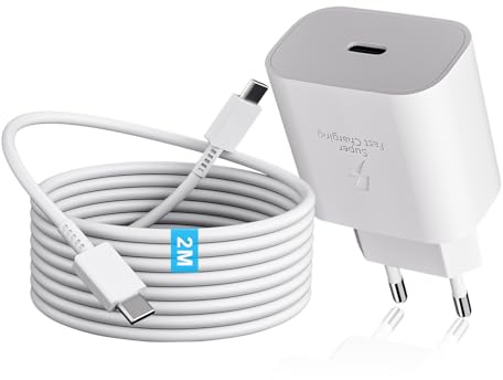25W Chargeur pour Samsung Charge Rapide avec Type C Câble 2M pour Samsung Galaxy S25 S24 S23 S22 S21 S20 Plus/Ultra, A15 A14 A13 A54 A53 A52 A55 A34 5G, Chargeur Ultra Rapide Prise USB C Adaptateur