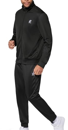Lotto Chándal para hombre, color negro, talla 4XL, corte regular, 100% poliéster, traje de ocio con cintura elástica y prácticos bolsillos laterales, chándal
