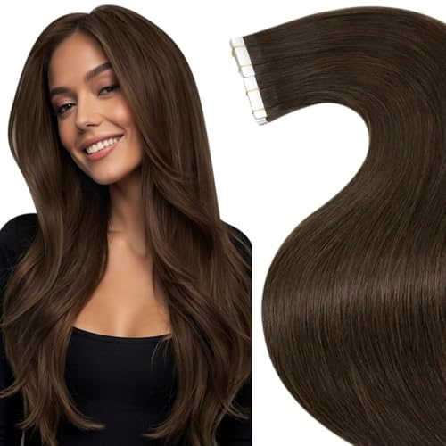 LaaVoo Extension Adhesive Cheveux Naturel Marron 40cm 20pcs | Extension Tape Remy pour Usage quotidien 50g lissées, bouclées et même colorées