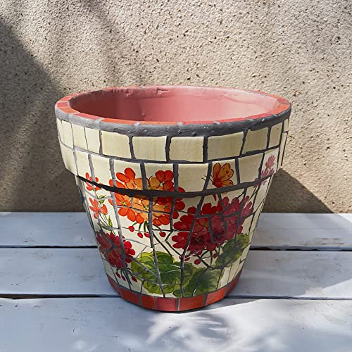 FCVCSZDAS Pot de Fleurs en céramique colorée émaillée Grand Pot de Fleurs avec Soucoupe Pot de Fleurs Rond en Terre Cuite jardinière de bonsaï Peinte à la Main Cour extérieure, MA