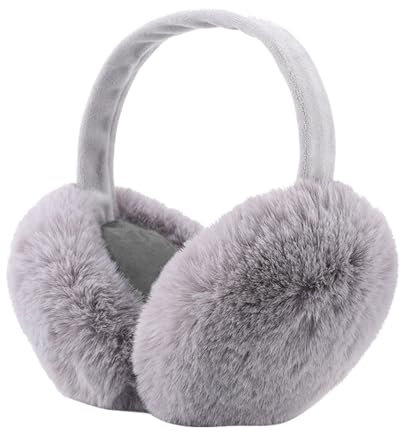 FIHDIOPO Women's Earmuffs, Plush Winter Accessories, Foldable, Grey