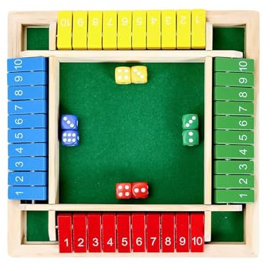 HUATEEN Brettspiel aus Holz Shut,Spielesammlung Klassiker The Box Spiel für 4 Würfel Holzspiel Board Game Lernspielzeug Mathe perfekt für Camping Reisen Picknicks und Partys usw