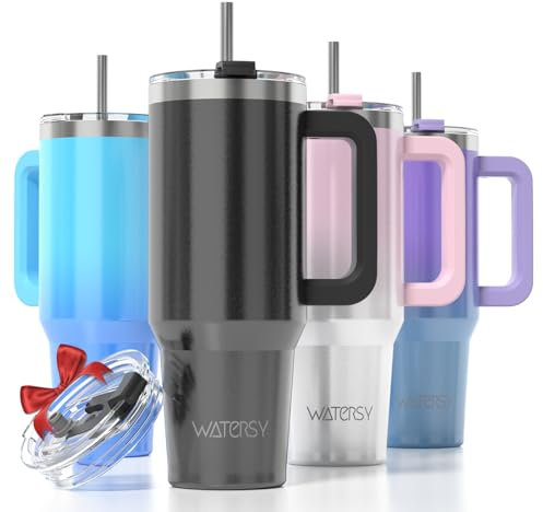 WATERSY Tazza Termica Grande 891ml con Manico & Coperchi, Doppia Parete Acciaio Inox Senza BPA per Auto, Mantiene Caldo 12h/Freddo 24h, Lavabile in Lavastoviglie per Ufficio, Palestra (Nero Lucido)