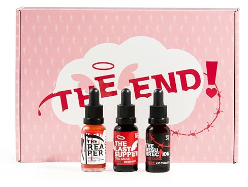 I LOVE SPICY The End – Coffret 3 Sauces Piquantes Extrêmes (3 x 20 ml) Carolina Reaper & Trinidad Scorpion – Coffret Cadeau Épicé pour Fans de Piments et Défis