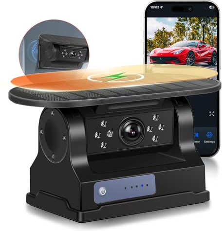Hodozzy Wifi Solar Wireless Backup Camera with Magnetic Mount, 720P HD Reversing Camera Night Vision, Waterproof, DVR Recording & 10000mAh Battery for Cars, Trucks and Home Security–Easy Installation
