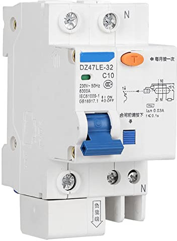 DZ47le-32 1P + N 10A Disjoncteur de Circuit, DZ47le 32 1P N Disjoncteur Résiduel, sur le Courant électrique de Fuite avec une capacité de Rupture élevée, une Action Sensible, un Boîtier Ignifuge de