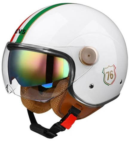 3/4 Mezzo Casco Adulti Uomini e Donne Doppio Specchio Motorbike Scooter Mezzi Caschi Leggeri Quattro Stagioni Sicurezza Anticollisione ABS Forte e Durevole Bianco M