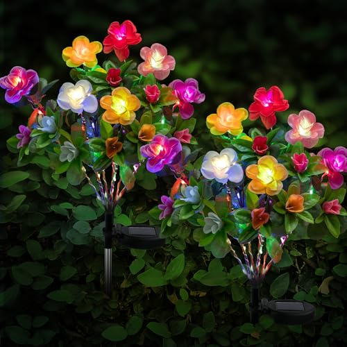 FWLWTWSS Solar Flower Lights Outdoor Garden - 2 Pack Rhododendron Solar Lights, Powered Waterproof with 21 Small Rhododendron Flowers, Garden Ornaments Outdoor (Colorful)