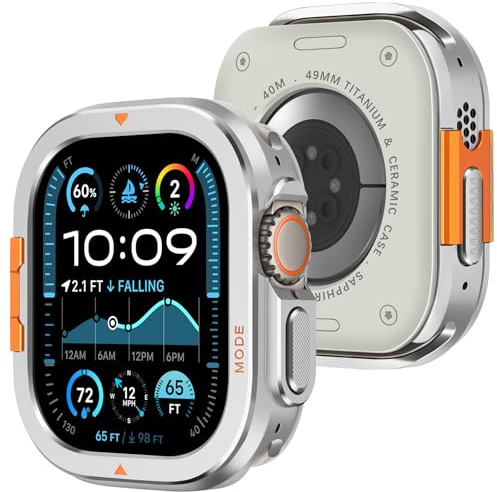 Amizee Metallfodral kompatibelt med Apple Watch Ultra 2/Ultra 49 mm med Bakskydd, Rugged Stötfångarskydd Anti-repor Skyddshölje för iWatch 49 mm, Silver