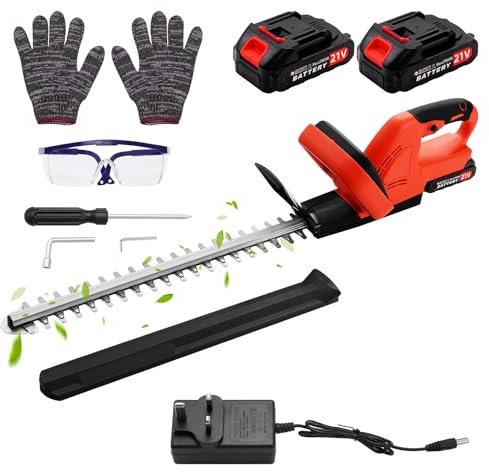 Cordless Hedge Trimmer Lightweight Hedge Cutters, 21V Electric Hedge Trimmer with 2*3000mAh Battery and Charger, 51cm Cutting Blade, Battery Hedge Trimmers for Trimming Hedges, Shrubs, Border Plants