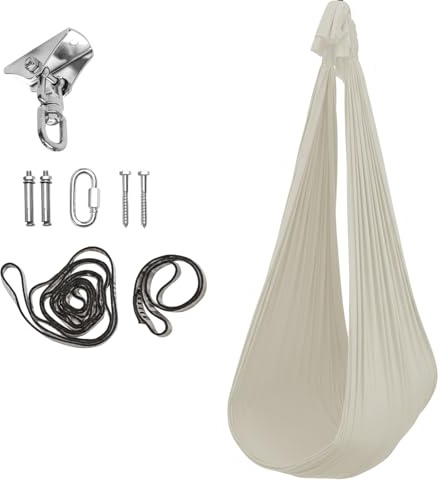 Hängeschaukel aus Nylon – 150x90 cm – gemütliche Schaukel für Zuhause & Garten – bis 100 kg – inkl. Montageset – Indoor & Outdoor – Farbe: Light Beige/Grau