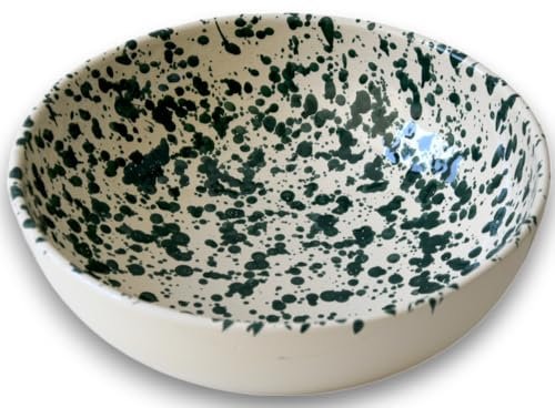 Colì, Ciotola Maiolica Insalatiera Ceramica Grande Ciotola in Ceramica Diametro 30 Altezza 11 cm Disegno Schizzi Verdi Rugiada