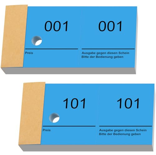 Nezyo Doppelnummern Blöck 1-200 Tombola Lose mit Zahlen Nummernblöcke Zahlenblöcke 10cm X 5cm Raffle Tickets für Garderobe Verlosung Events Messen Eintrittskarten und Leckereien(Nachtblau)