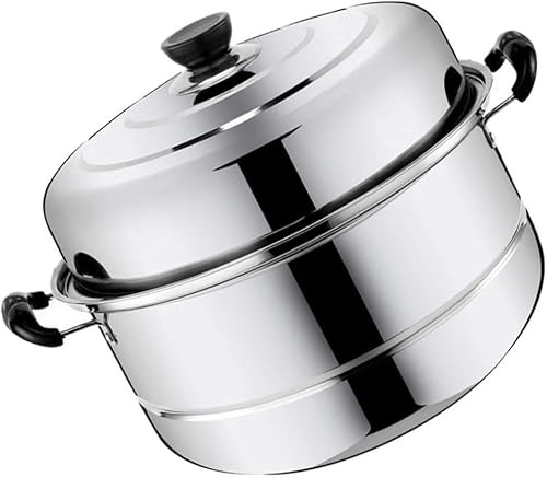 NobeOnbe 304 Cesta vaporera de Acero Inoxidable Doble Capa Engrosada 30 cm Olla de Sopa doméstica Bollo al Vapor Olla de Pescado al Vapor