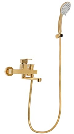 QIERF Gold Badewannenarmatur, Handbrause 4 Strahlarten, Duscharmatur Set Kupfer Material, 1,5m Schlauch, Wandmontage für Badewanne und Bad
