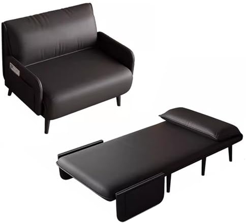 3 En 1 Sofa Cama Plegable Convertible Cuero Ergonomía Chaise Longue Individual Respaldo Ajustable Patas de Apoyo Metálicas Cama de Invitados para Oficina Dormitorio Salón(Black,190 * 80 * 29cm)