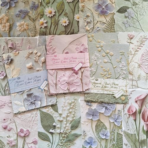 Scrapbook Blumen Papier Set,69 Blätter Plant Themed Scrapbook Zubehör Papier for Journaling,Junk Journal,Scrapbooking,Notebook,Phone Case,Photo Frame(Blue Kite Trail)