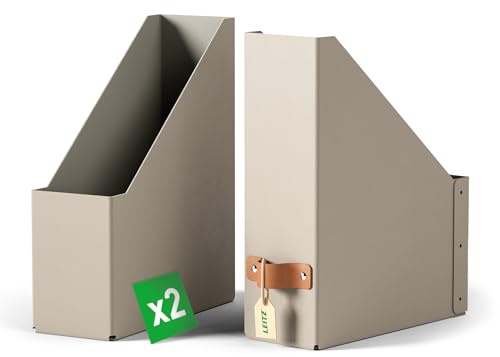 Leitz Puro, Set di 2 Resistenti Portariviste A4, Compatibili con mobili a cubo e Ripiani Portaoggetti, Capacità 900 Fogli (80 g/m²), Organizer per Ufficio e Casa, 10 x 26 x 31 cm, Tortora