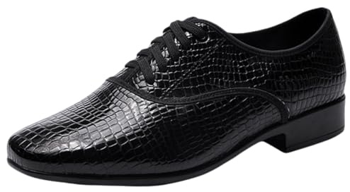Viaoragiosa Scarpe Ballo Latino Uomo Stringate Tango,Latino Americano Uomo,Scarpe da Ballo Latino Uomo con Lacci,Scarpe da Ballo Uomo Standard,Pelle Nera,Traspiranti,per Partito Danza