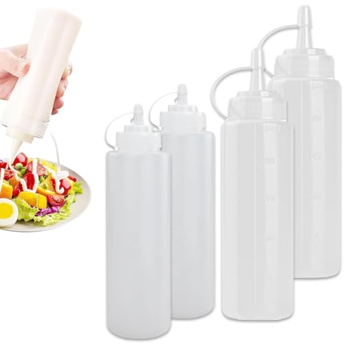 Squeeze Flasche, 2 Stück 240ml + 2 Stück 120ml Plastik Quetschflasche Mit Kappen dosierflasche - BPA Frei,Kein Leck Condiment Flaschen für Malen,Backen, Ketchup, scharfe Soße, Olivenöl, Saucenflasche