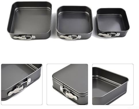 Yuanpgky Set di 3 teglie quadrate per torte, in acciaio al carbonio, non con fondo rimovibile, dimensioni 12/15/18 cm, per torte e dessert