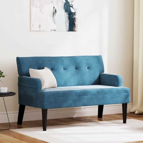 Amorsee Sitzbank aus Stoff, Bank Polsterbank mit Rückenlehne, Bettbank, Flurbank für Wohnzimmer, Modern, 112 x 65,5 x 75 cm Blau
