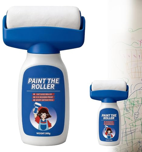 Weciau White Roller Paint 500g, Integrated Paint Roller Kit, Quick Dry White paint for Walls and Sandpaper, Gloves, Portable white Wall Repair P-aint rollers Brush for Covers Graffiti Scratches Stains