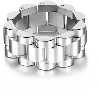 Herrring i rostfritt stål med länk, silver, storlek 9