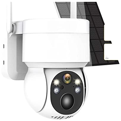 DMETE Caméra de sécurité Solaire extérieure PTZ PIR détection Humaine 1080P HD caméra IP sans Fil Rechargeable avec Panneau H.265 Installation Facile(2MP Add 32GB Card)