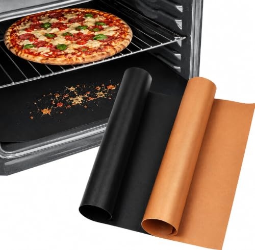 Amig - Pack de 2 Alfombrillas para Hornear - 30 x 40 cm - Negro y Dorado - Tapetes de Horno de Politetrafluoroetileno - Láminas Reutilizables - Antiadherentes y de Fácil Limpieza - Mod. AM10
