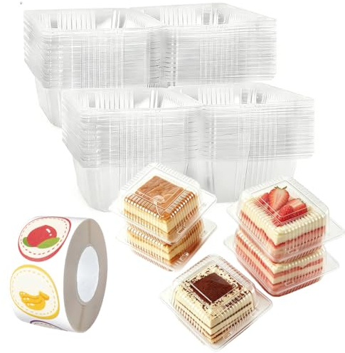 Cake Boxes for Cake Portions, 100Pcs Cake Slice Boxes with Sealing Stickers | Dessert Containers Cheesecake Boxes, 5.3 Inch Single Individual Cupcake Boxes for Bread Hamburger Sandwiches Dessert (Square)