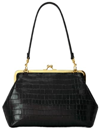 Kiss Lock Purse PU Leather Clutch Tote Shoulder Bag for Women Handbag