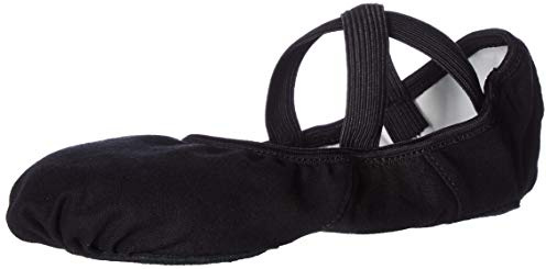 Capezio Hanami Canvas Split Sole Ballet Shoes for Women, No Drawstring, Leather Sole, Elasticated Flat Ballet Shoes for Dance, Yoga, Gymnastics, 2037W, Black, Adult Size 5