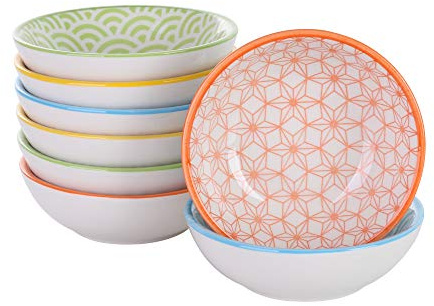 vancasso Natsuki 8-Piece Saucer Dish Set - Ceramic Dip Bowl 80ml Condiment Dish Snack Bowl - Porcelain Small Serving Dish Seasoning Bowl Sushi Soy Dish.(3.4in Diameter x 1.1in High)