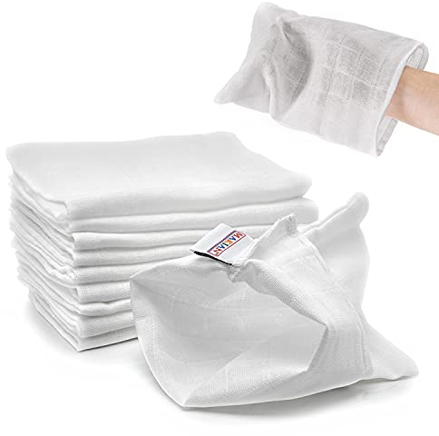 Makian Baby Waschlappen Set - 10 Stück weiche Mull Waschhandschuhe aus 100% Baumwolle, kleine Kinder Babywaschlappen (20x17 cm), ÖKO-TEX Standard 100 geprüft - Weiß