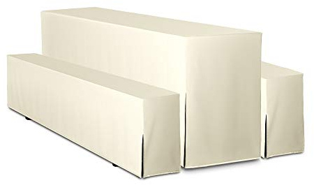 TexDeko Hussen für Bierzeltgarnitur Premium 180CM (kurz) Bierbank Hussenlänge 3TLG Set (Creme, Tischbreite 50cm)