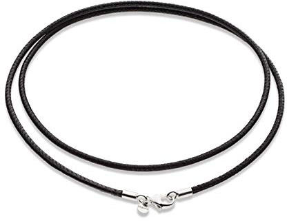 Miabella Genuine 2mm Black or Brown Italian Leather Cord Chain Necklace for Men Women with 925 Sterling Silver Clasp Made in Italy (Black, 20)